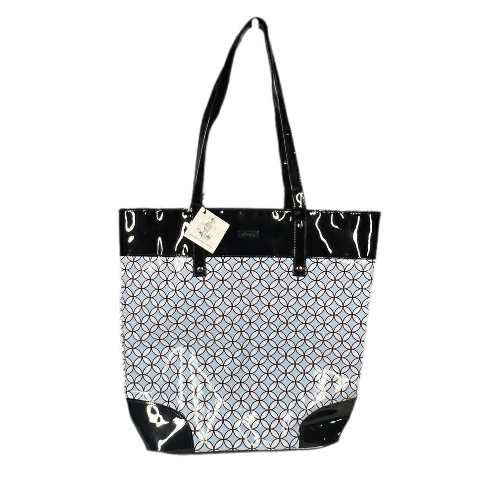 Philosophy Light Blue, White & Black Patent Leather Tote Bag New